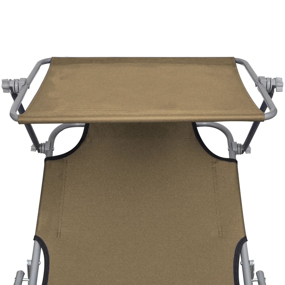 Transat chaise longue bain de soleil lit de jardin terrasse meuble d'extérieur pliable avec auvent acier taupe