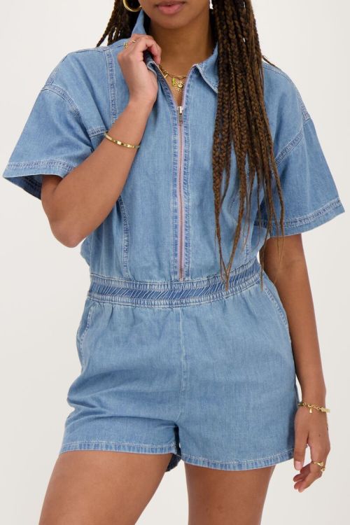 Blauwe denim playsuit met rits