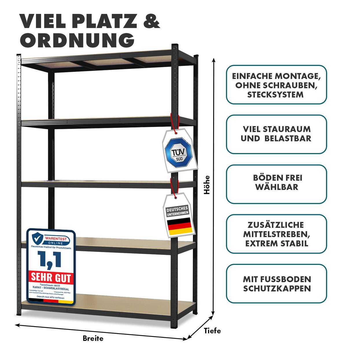 Lakota Heavy-Duty stellingkast - Set van 2 - Draagvermogen tot 875 kg - Individueel bruikbaar - Zwart - 200 x 120 x 60 cm