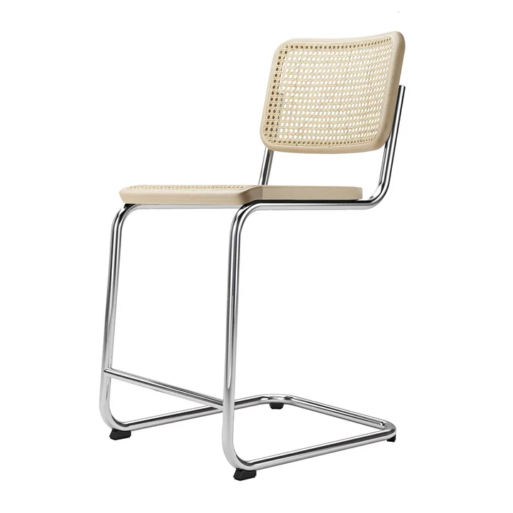 Thonet - S 32 VHT Barstuhl SH 64 cm, Chrom / Buche natur / Rohrgeflecht mit Kunststoffstützgewebe