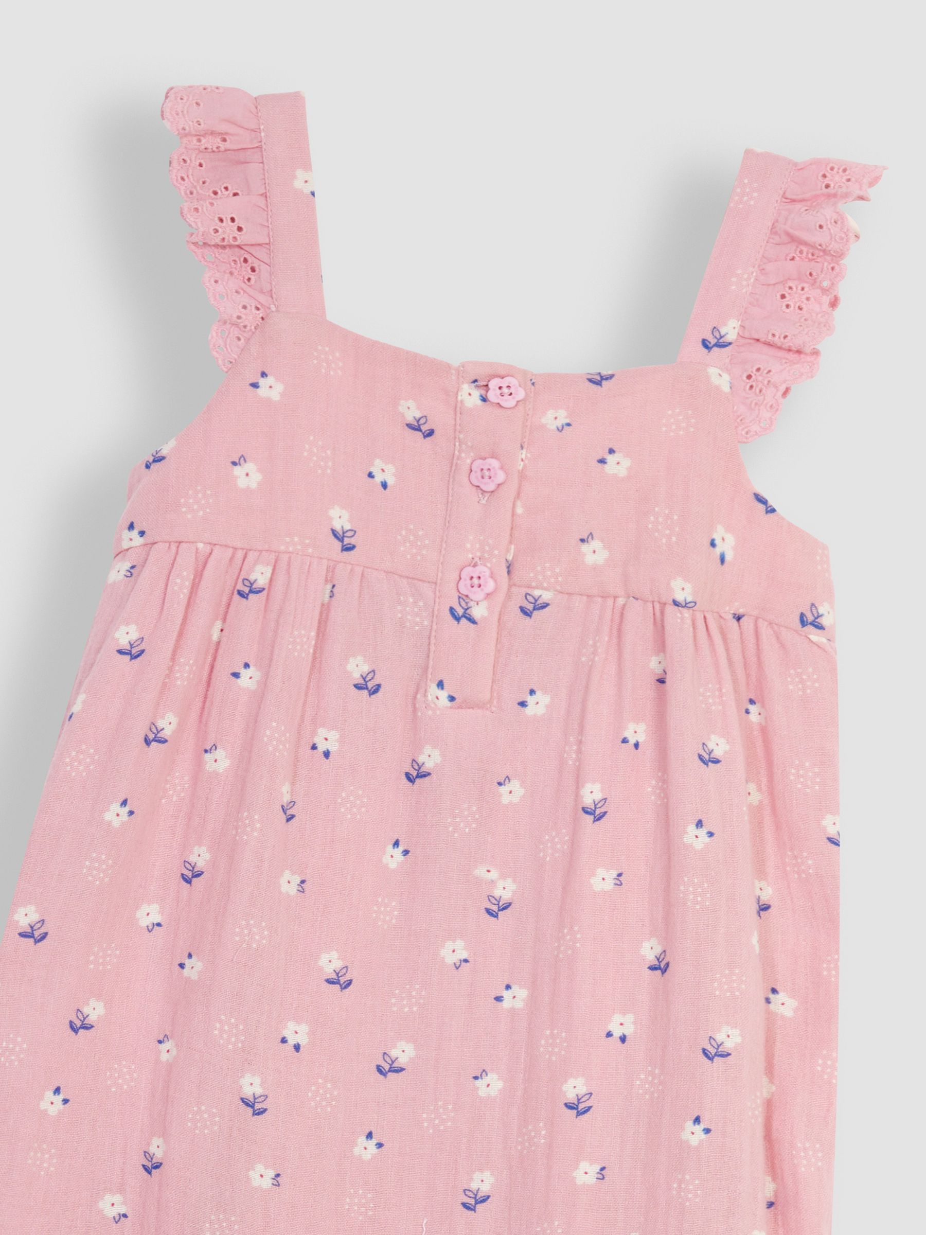 Roze bloemen - JoJo Maman Bébé - 2-delige set van jumpsuit en muts van kaasdoek