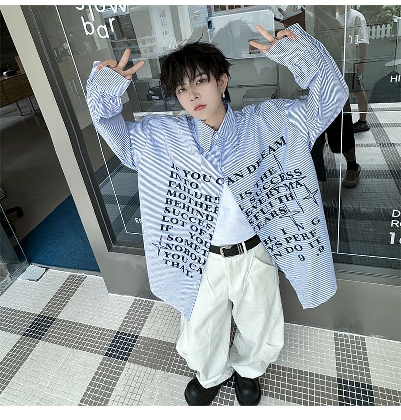 Adotuastic - Gestreept shirt met lange mouwen en letters