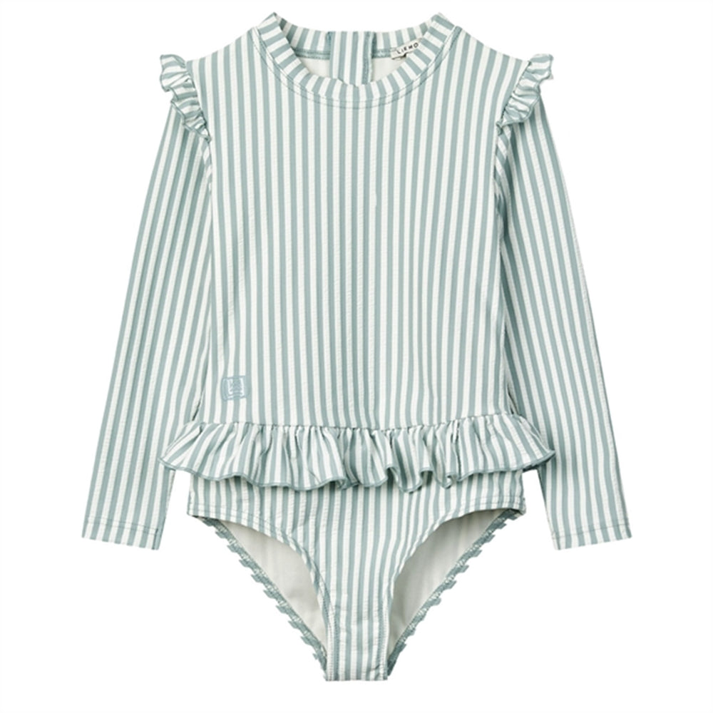 Køb Liewood Sille Seersucker Badedragt Y/D Stripe Sea Blue/White