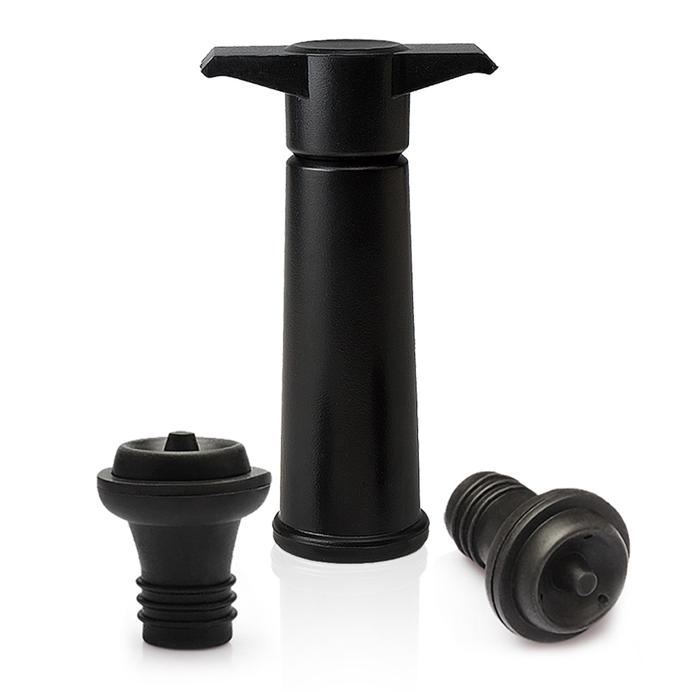 (3-tlg. Set) Vakuum Weinpumpe Flaschenverschluss Stopper - Schwarz