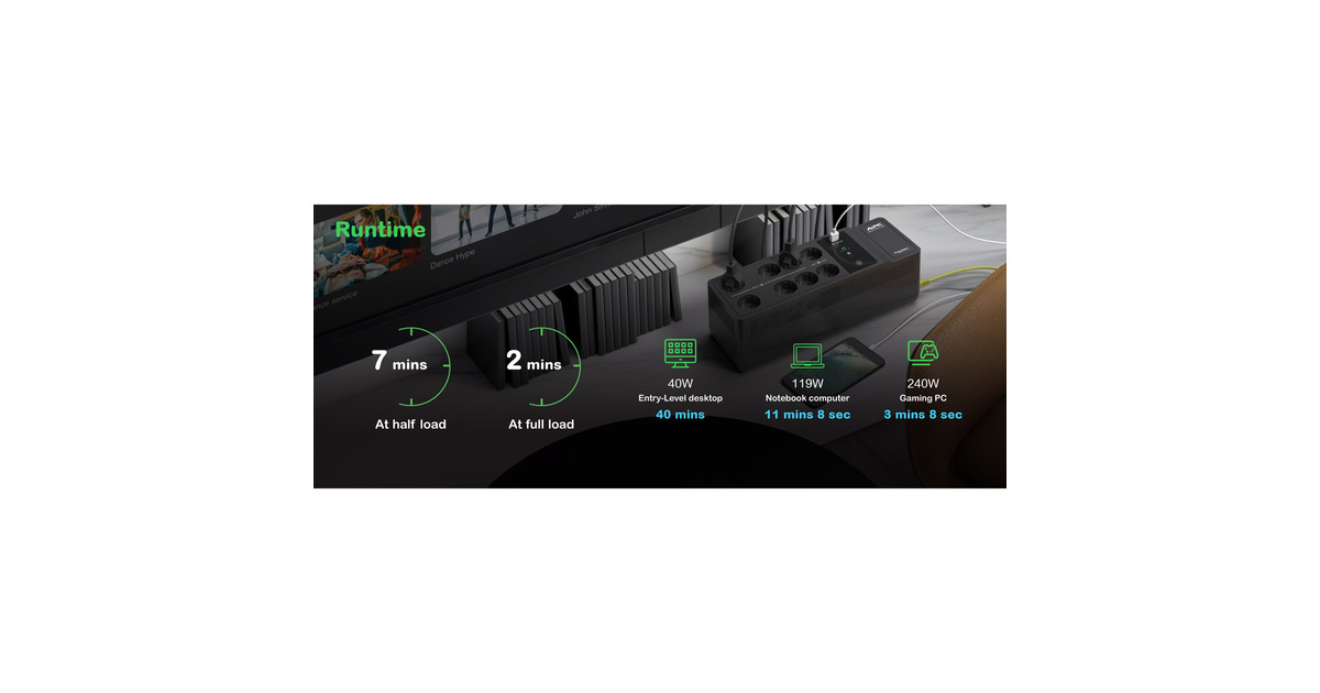 APCBack-UPS BE500G2-GR - Noodstroomvoeding ups  (Zwart, 8x Schuko, 500VA, 1 USB oplader, 1 USB datapoort)