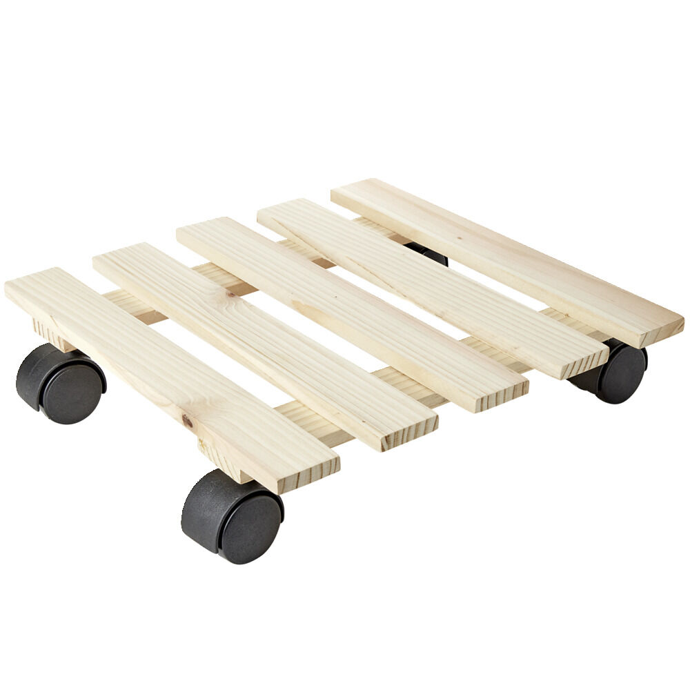 Plateau porte plante carré en bois avec roulettes 29x29xH7cm