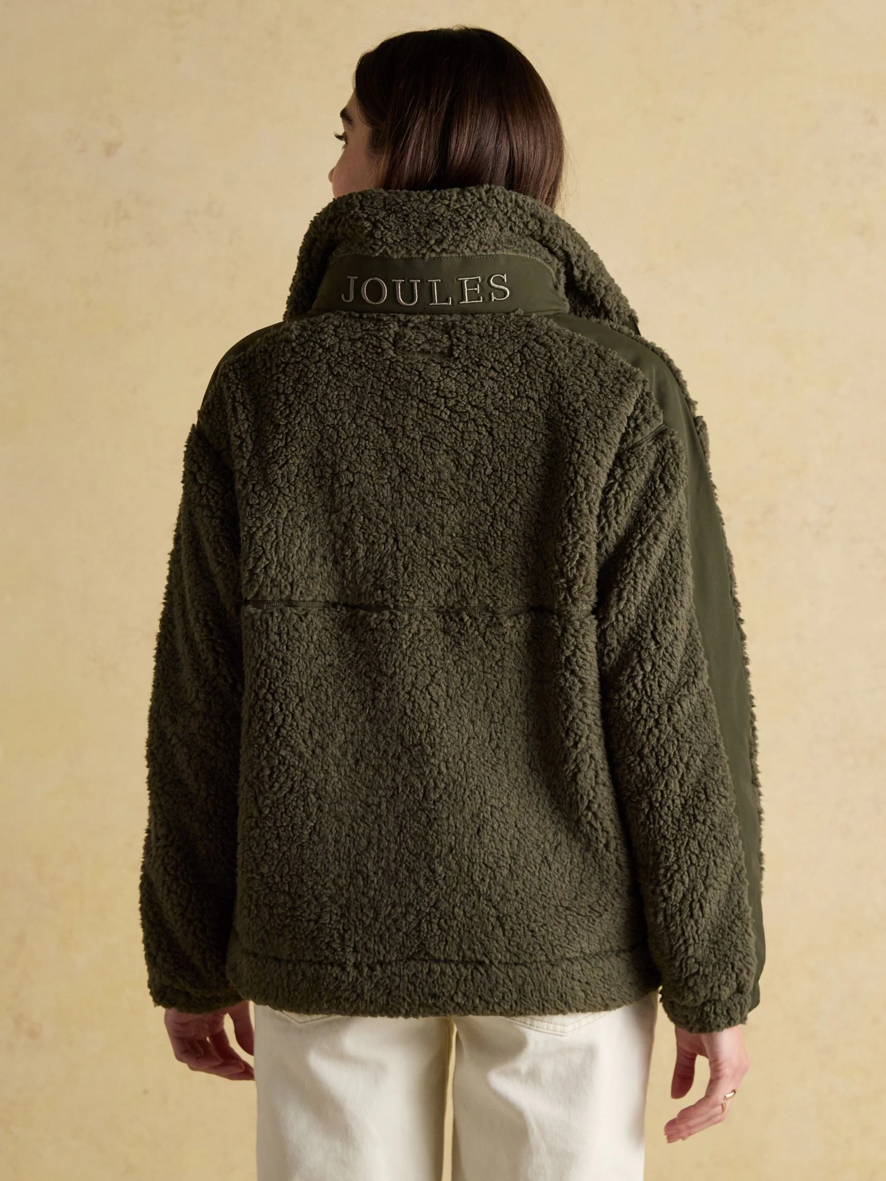 Kakigroen - Joules Tilly Borg fleece met kwartrits