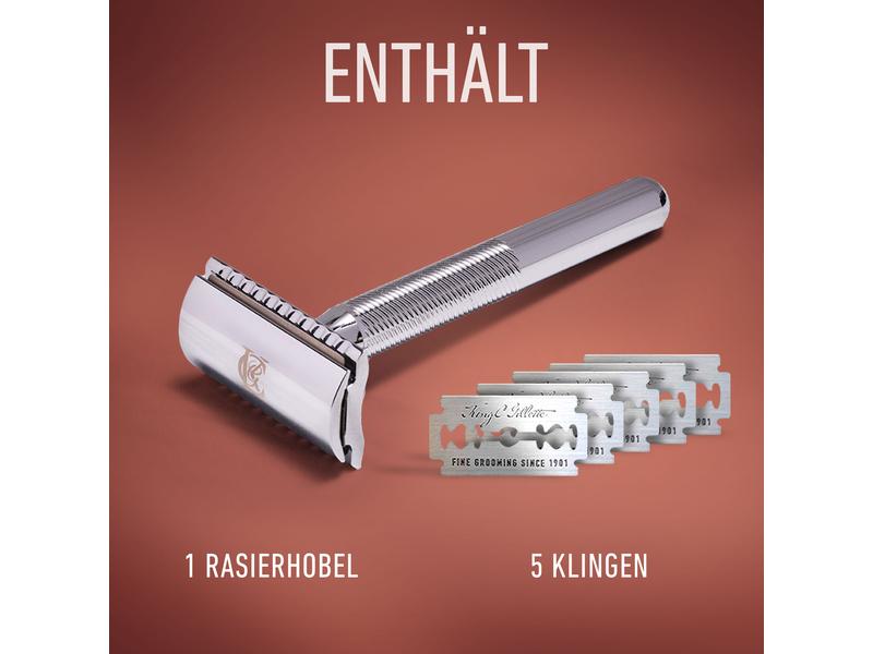 King C. Gillette Rasierhobel mit 5 Klingen 1 Rasierer   5 K Herrenrasierer mit fünf langlebigen Rasierklingen