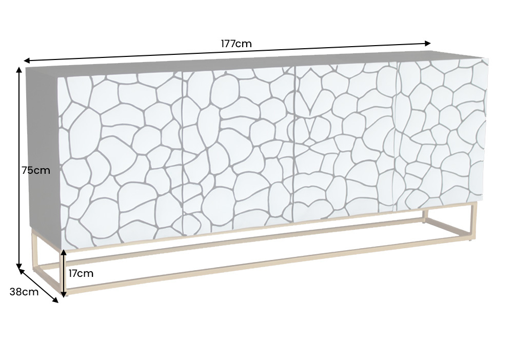 Massivholz Sideboard VULCANO 180cm braun Mangoholz mit 3D Schnitzereien handmade Metallgestell schwarz