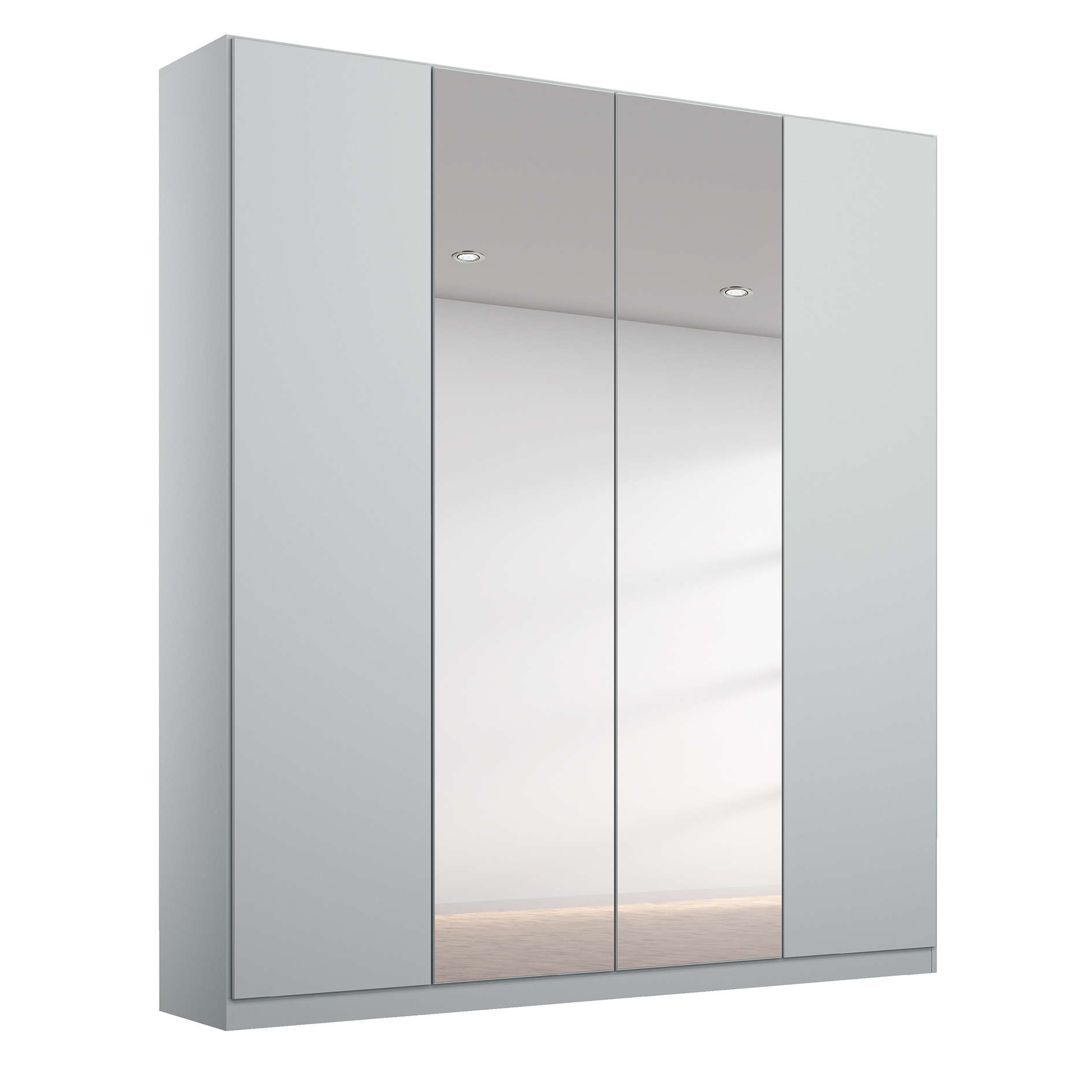 Drehtürenschrank - seidengrau - Kristallglasspiegel - 4-türig - 181x229 cm