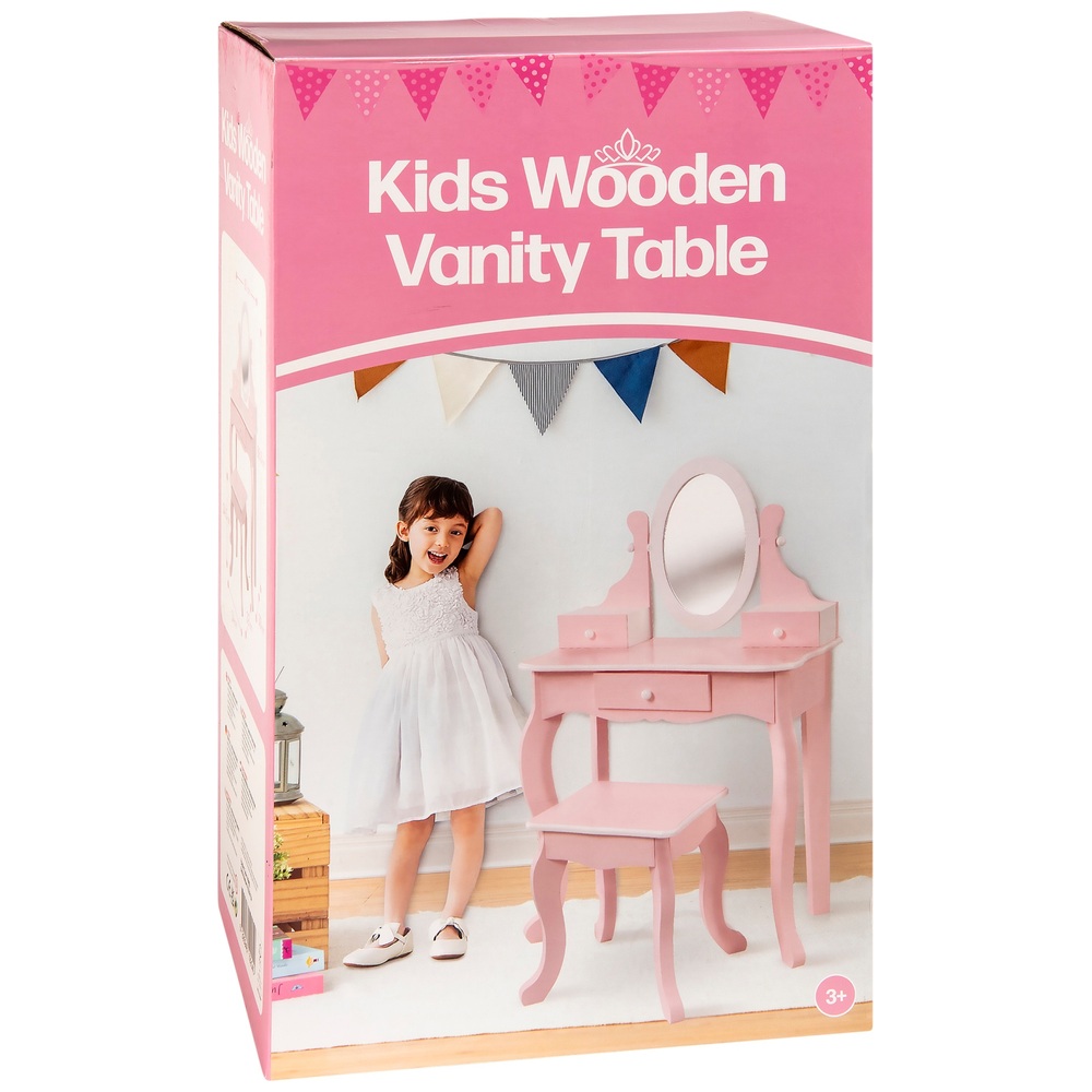 Kinderschminktisch aus Holz mit Hocker