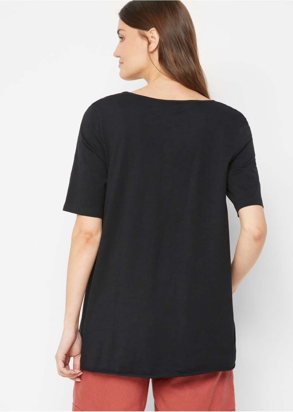 T-shirt long en coton fil flammé, avec poches