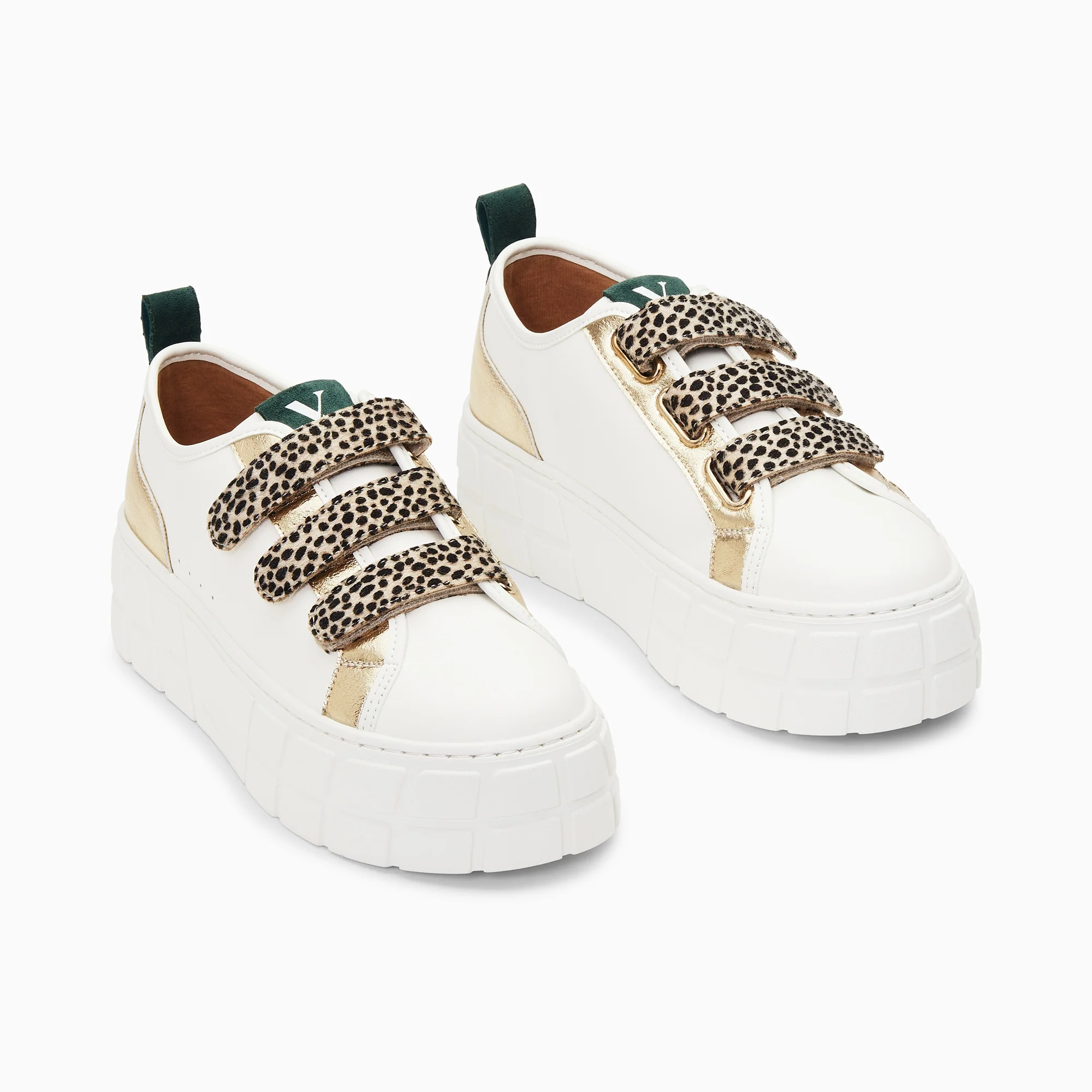 Sneakers-Baskets Bridget or et guépard à plateforme