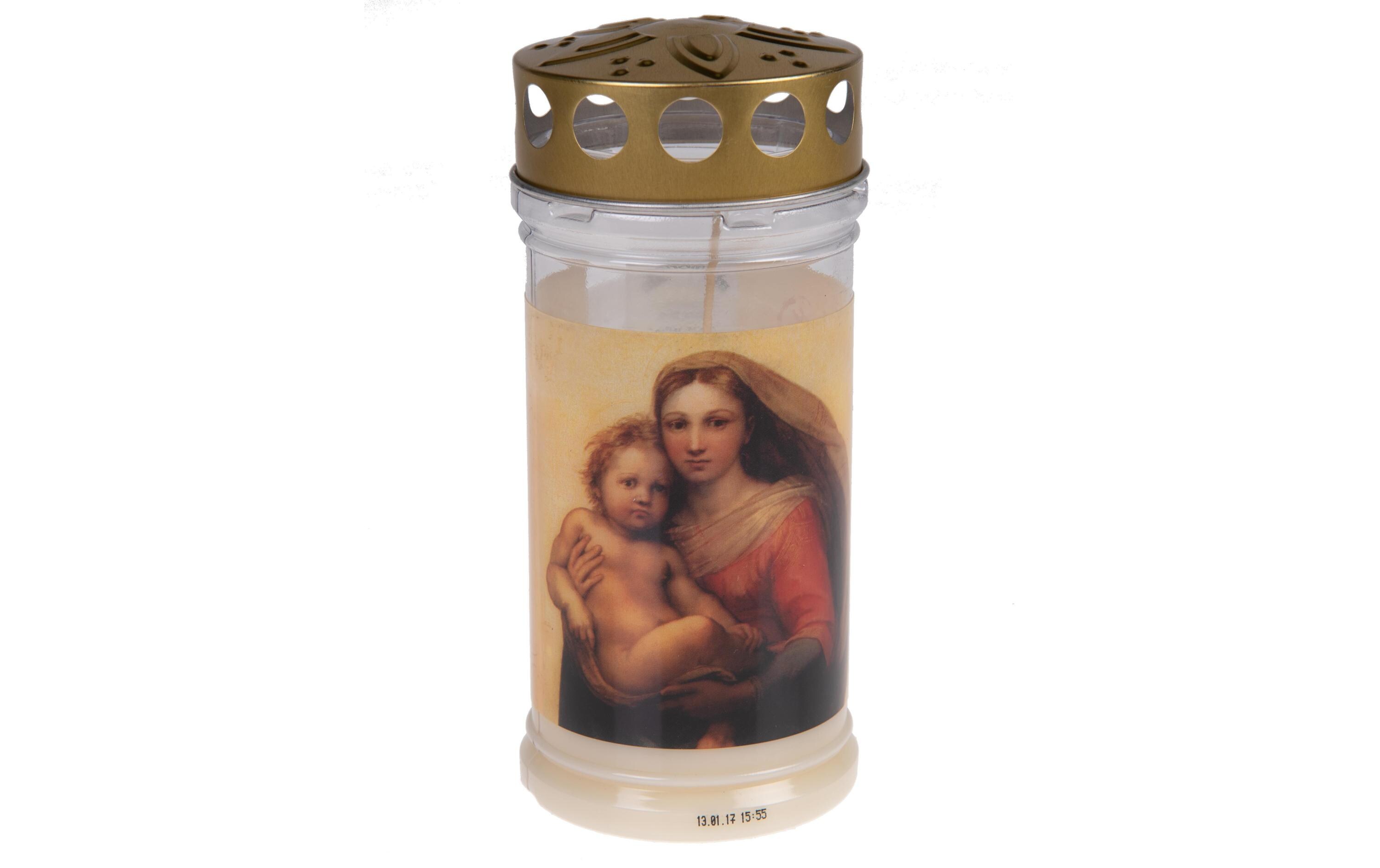 Grabkerze Memoriam Ø 7 cm MadonnaGrablicht mit Madonna