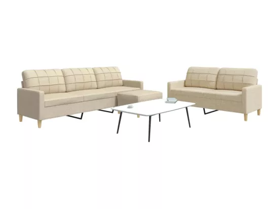 Ensemble de canapés 3 pcs avec repose-pied crème tissu