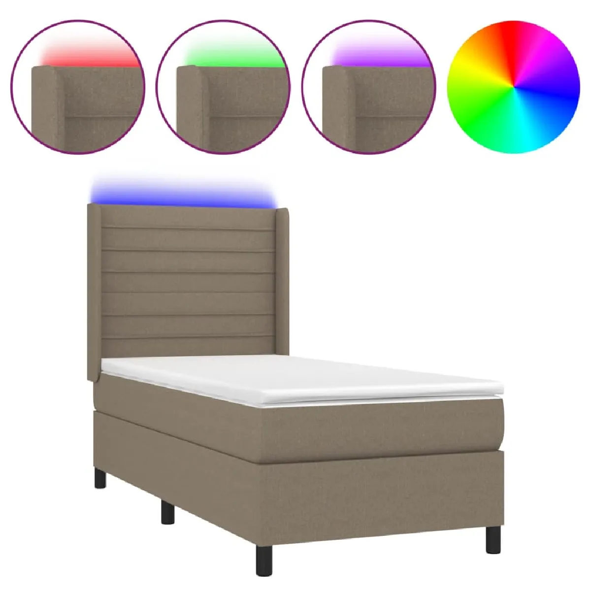 vidaXL Sommier à lattes et LED - Taupe