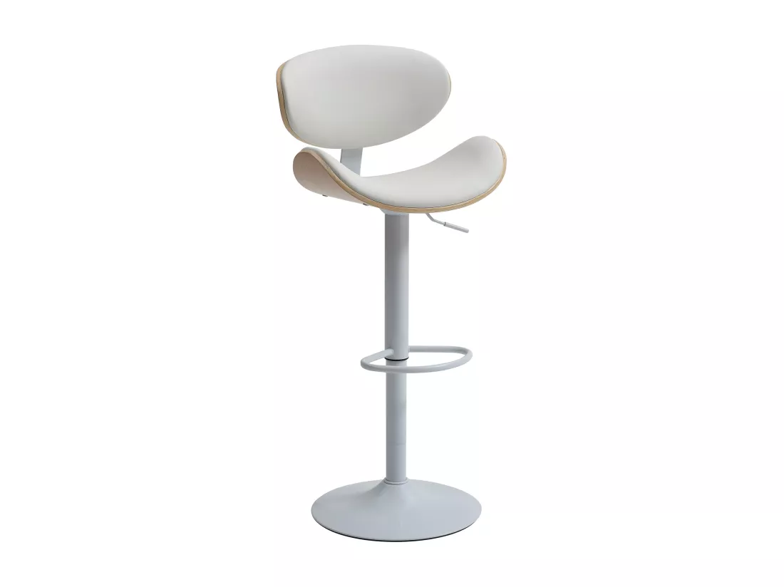 Lot de 2 tabourets de bar en simili, placage chêne et métal - Hauteur réglable - Naturel clair et Blanc - MONTENEGRO