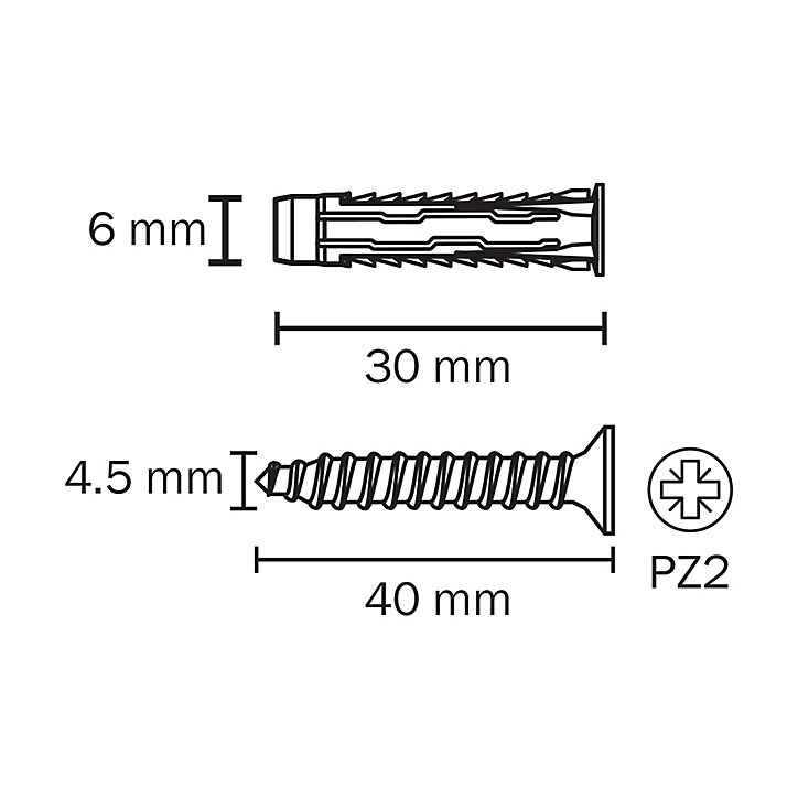 10 chevilles universelles Diall nylon CL PZ Ø6x30mm