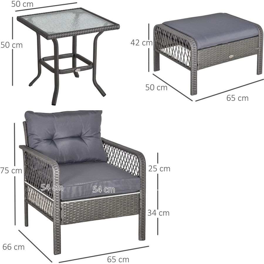 Outsunny Rattan Sitzgarnitur 5-teilig grau
