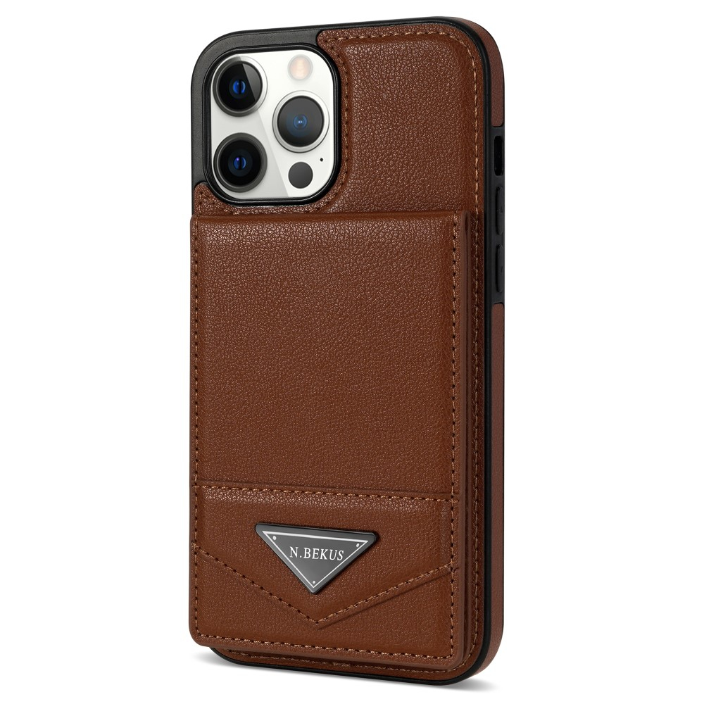 iPhone 14 Pro Max Hybrid Leder Hardcase Hülle mit Kartenfächer mit Aufsteller (RFID Schutz) - Braun