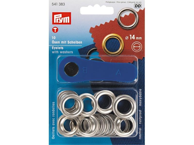 Prym Ösen   Scheiben 14 mm, Silber, 10 Stück Ösen mit Scheiben für Bekleidung