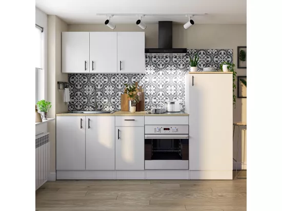 Ensemble de cuisine de 6 éléments coloris blanc brillant/chêne canadien