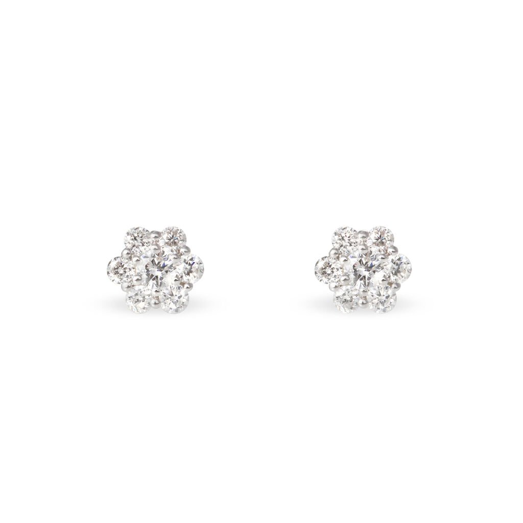 Boucles D'oreilles Puces Magnolia Or Blanc Diamant