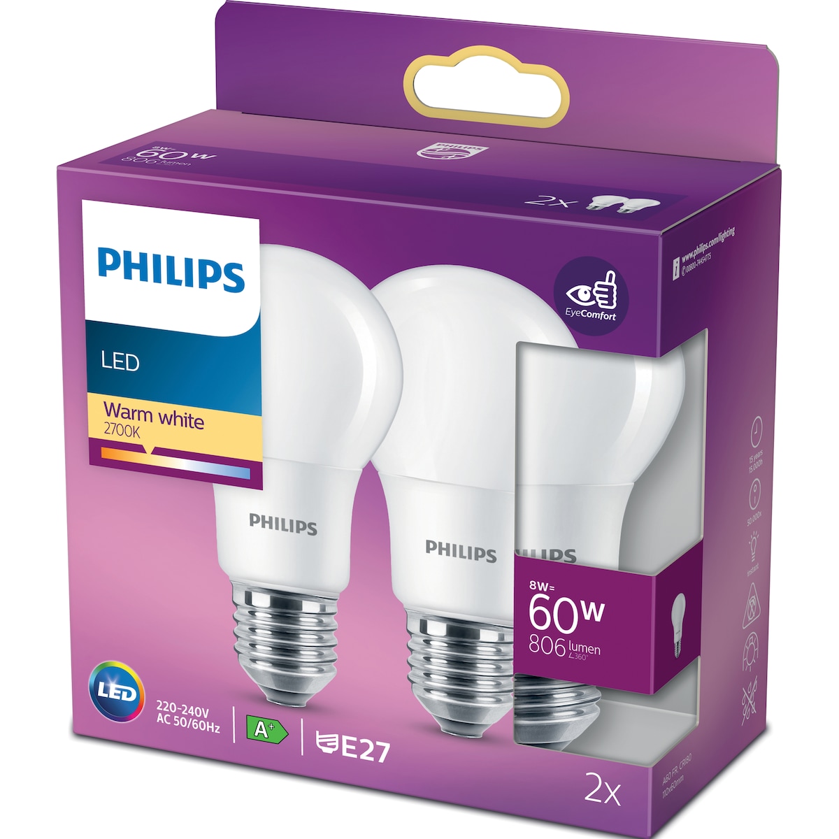 Philips LED-lyspære 8W E27