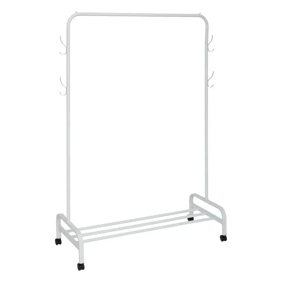 5Five Mobiel kledingrek - metaal - wit - wieltjes - 118x45x160 cm