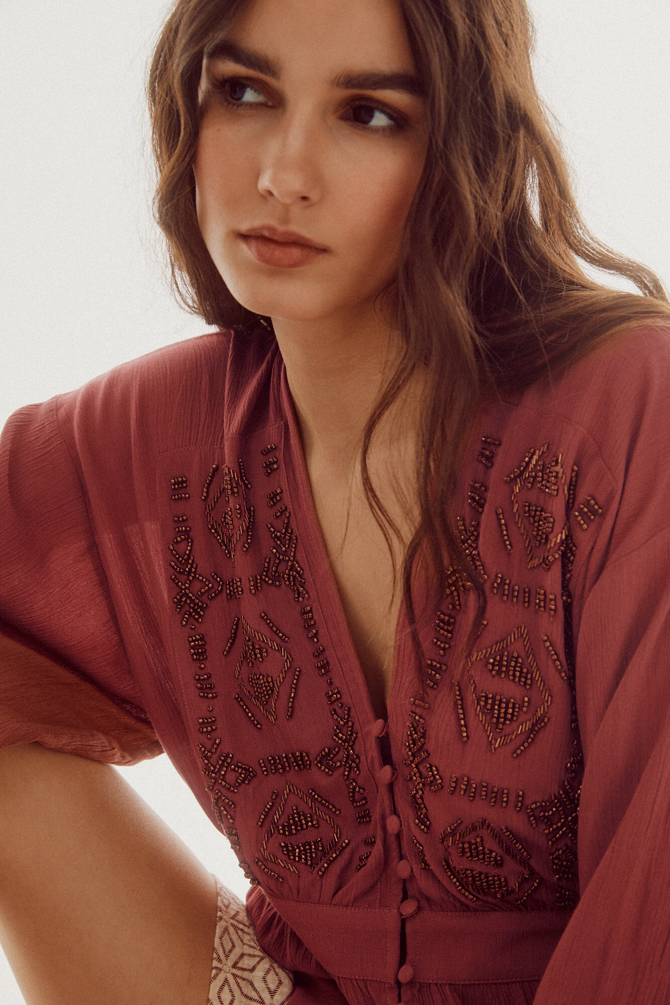 Blusa bordada Abalorios - Rosa