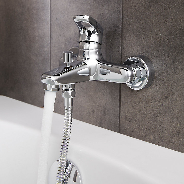Mitigeur bain-douche 2 trous GoodHome Laugar en laiton couleur chrome