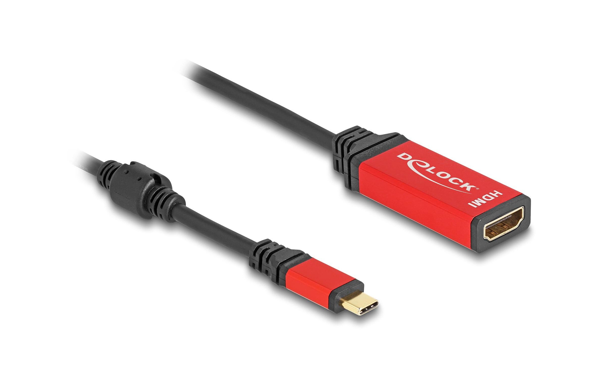 Verlängerungskabel 8K 60Hz USB Type-C - HDMI, 0.2 mDelock USB Type-C zu HDMI Adapter (DP Alt Mode) 8K 60 Hz mit HDR Funktion rot