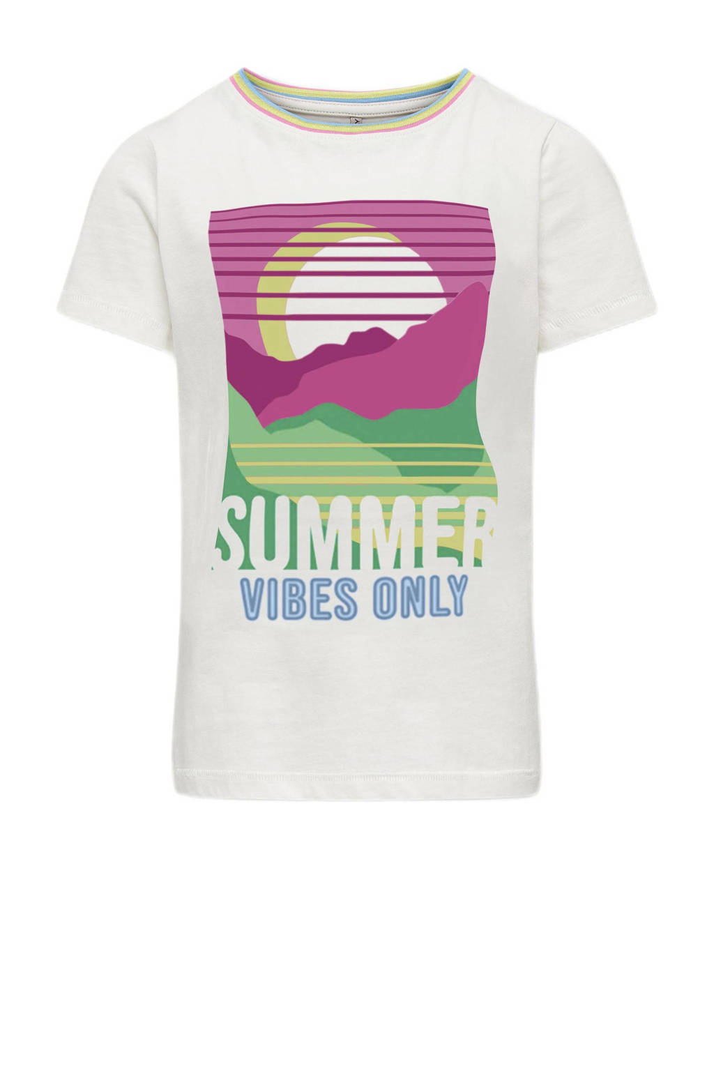 ONLY T-shirt KOGJULIE met printopdruk wit/fuchsia/groen