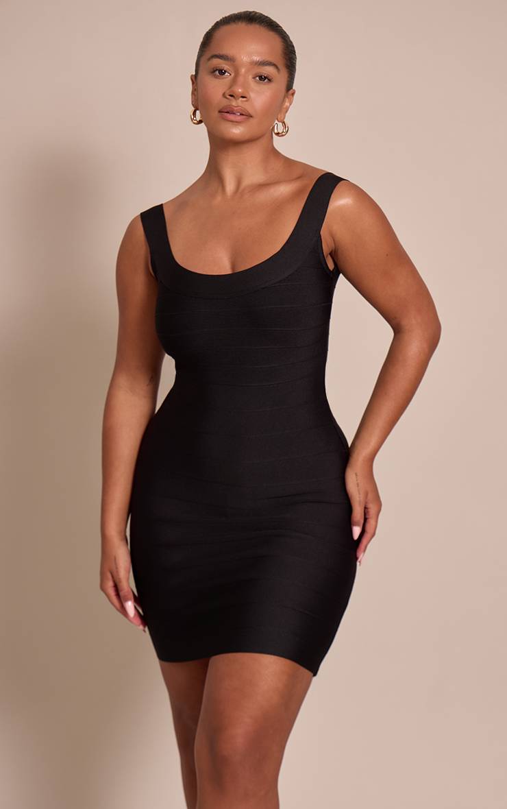 Noir Robe Moulante Mini À Encolure Dégagée Effet Bandage