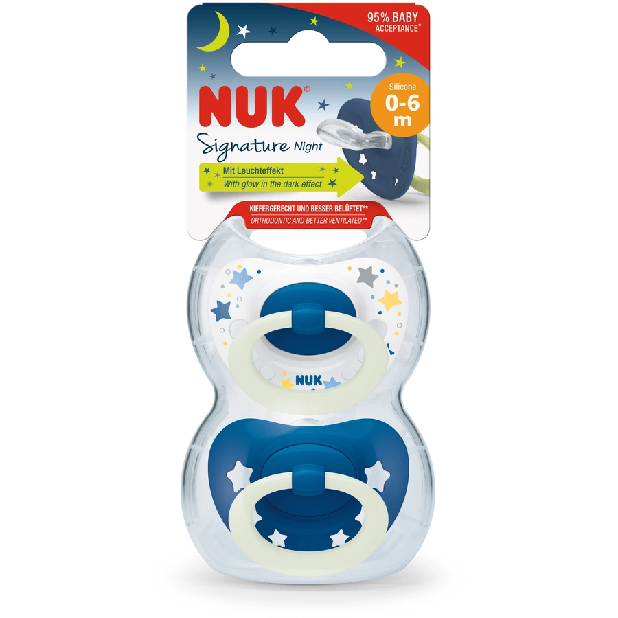 NUK Nachtschnuller Signature Night Silikon Gr. 1, dunkelblau 4 Stück