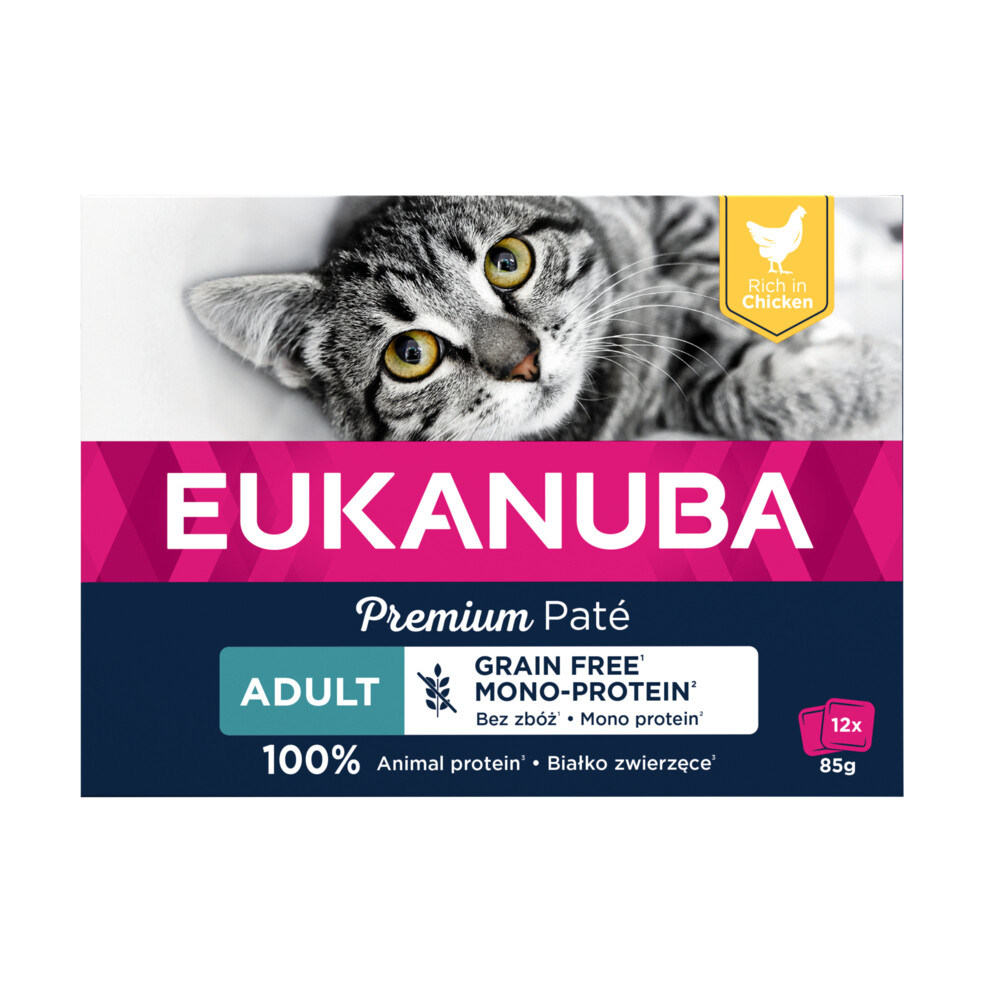 4x Eukanuba Kippen Pate Graanvrij Adult Kat Multi-Pack12 x 85 gr