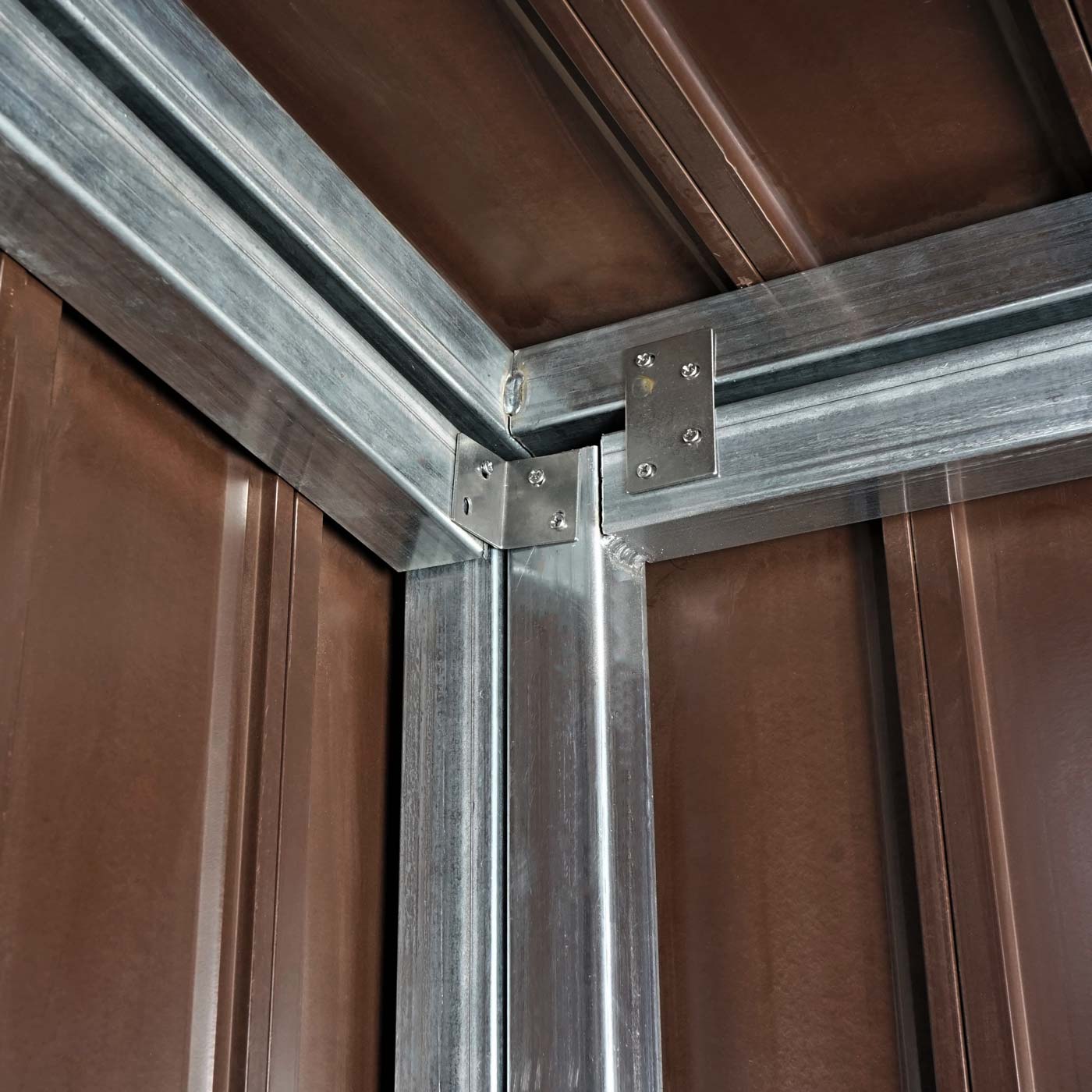 Mülltonnenverkleidung MCW-J29, Mülltonnenbox für Müllcontainer 660-1100L, WPC Metall 172x213x160cm ~ braun