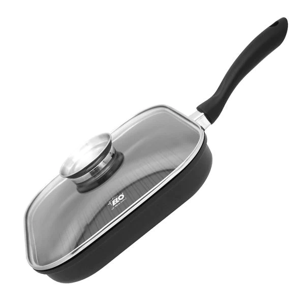 Poêle gril carrée 28 cm en fonte d'aluminium avec couvercle Alucast El