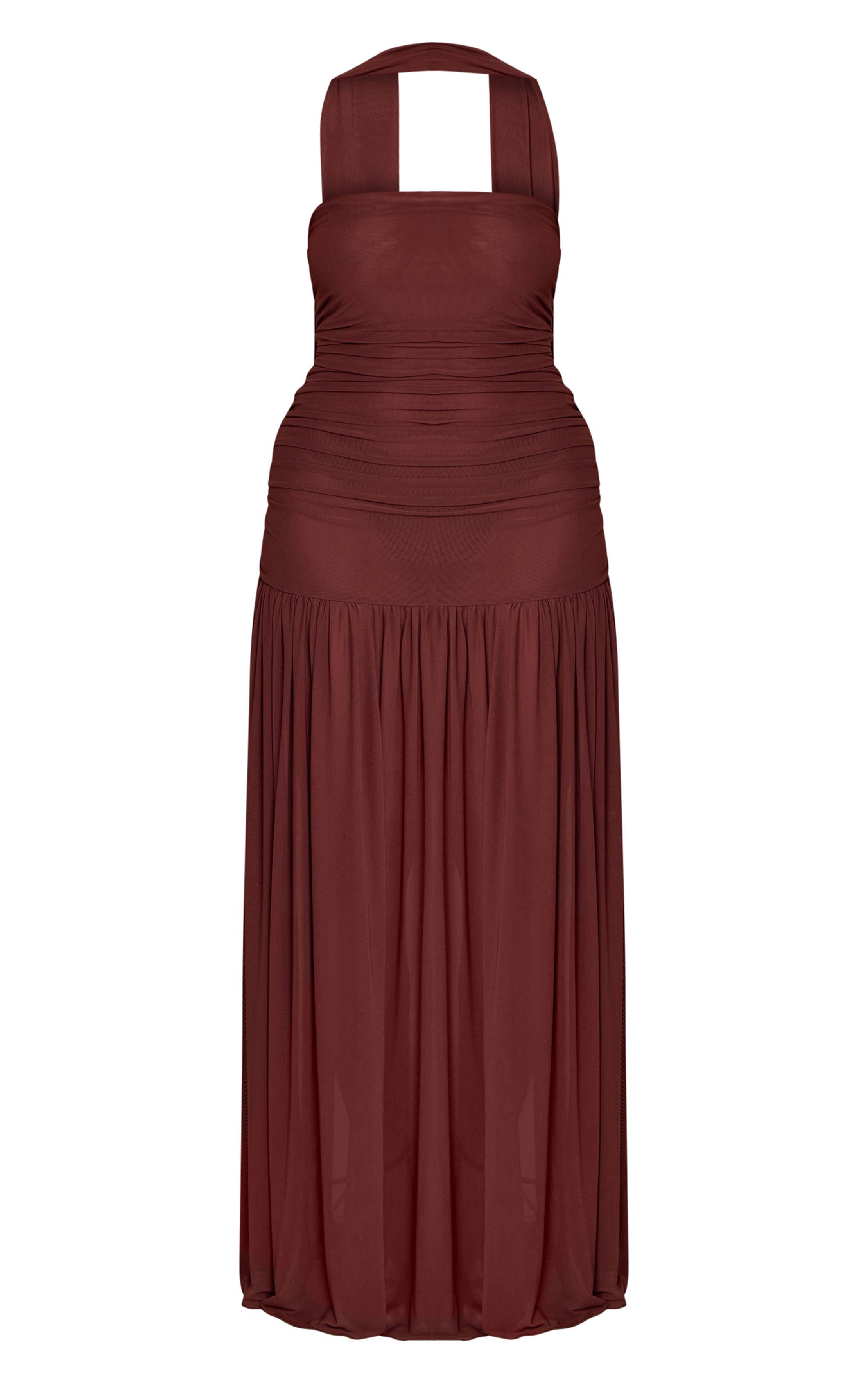 Chocolat Robe Maxi Taille Basse Avec Foulard Froncé Shape