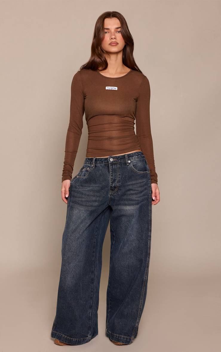 Chocolat T-shirt À Manches Longues En Coton Transparent Avec Détail D'étiquette