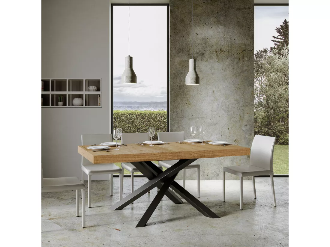 Table extensible 90x180/440 cm Volantis Chêne Nature cadre Anthracite