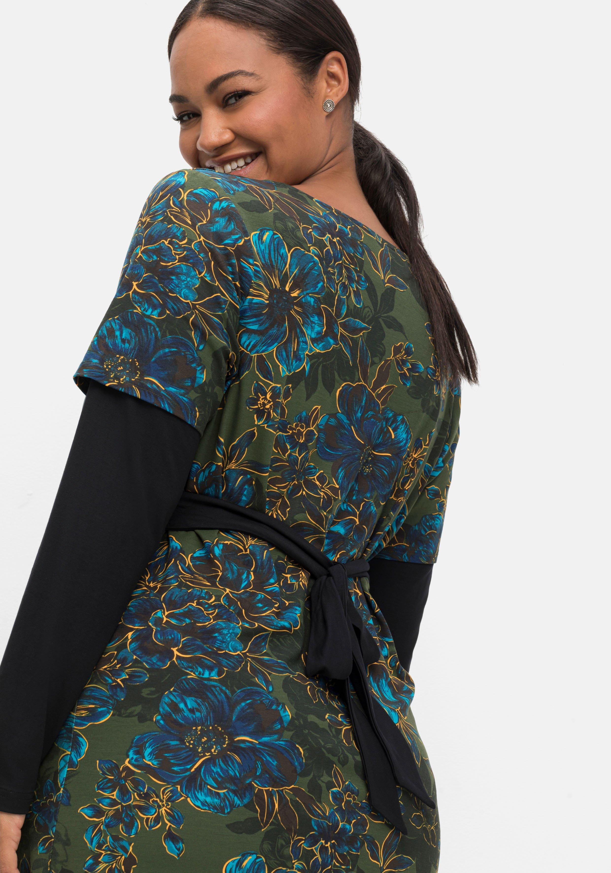 Jerseykleid im Wickelschnitt, mit Blumendruck