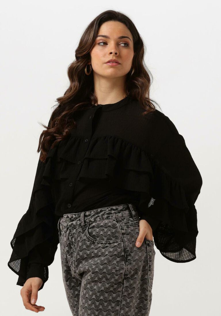 ALIX THE LABEL zwarte alix the label blouse ladies woven structured chiffon ruffle blouse