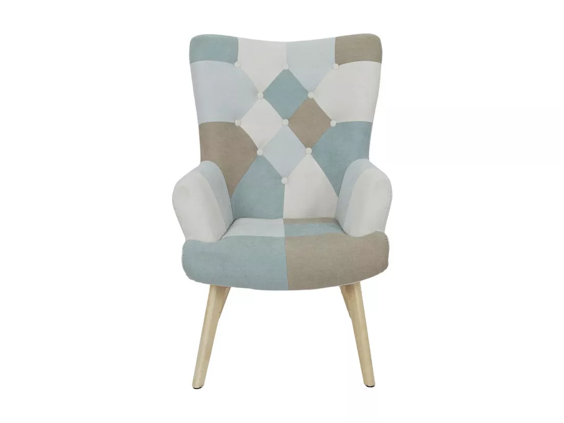 DAMAS - Fauteuil Motif Patchwork Bleu et Gris