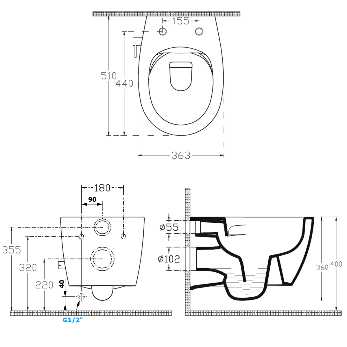 Isvea Sentimenti hangend toilet met bidetsproeier randloos wit