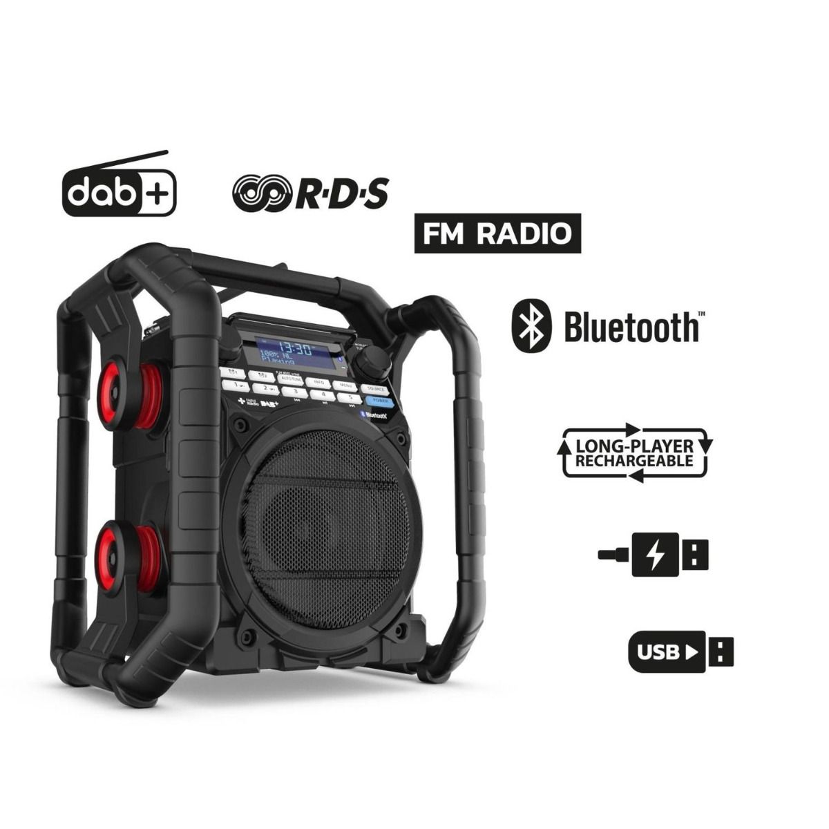 Perfectpro TP3 Teamplayer DAB   / FM / Bluetooth / USB (oplader / speler) / Oplaadbaar / IP65