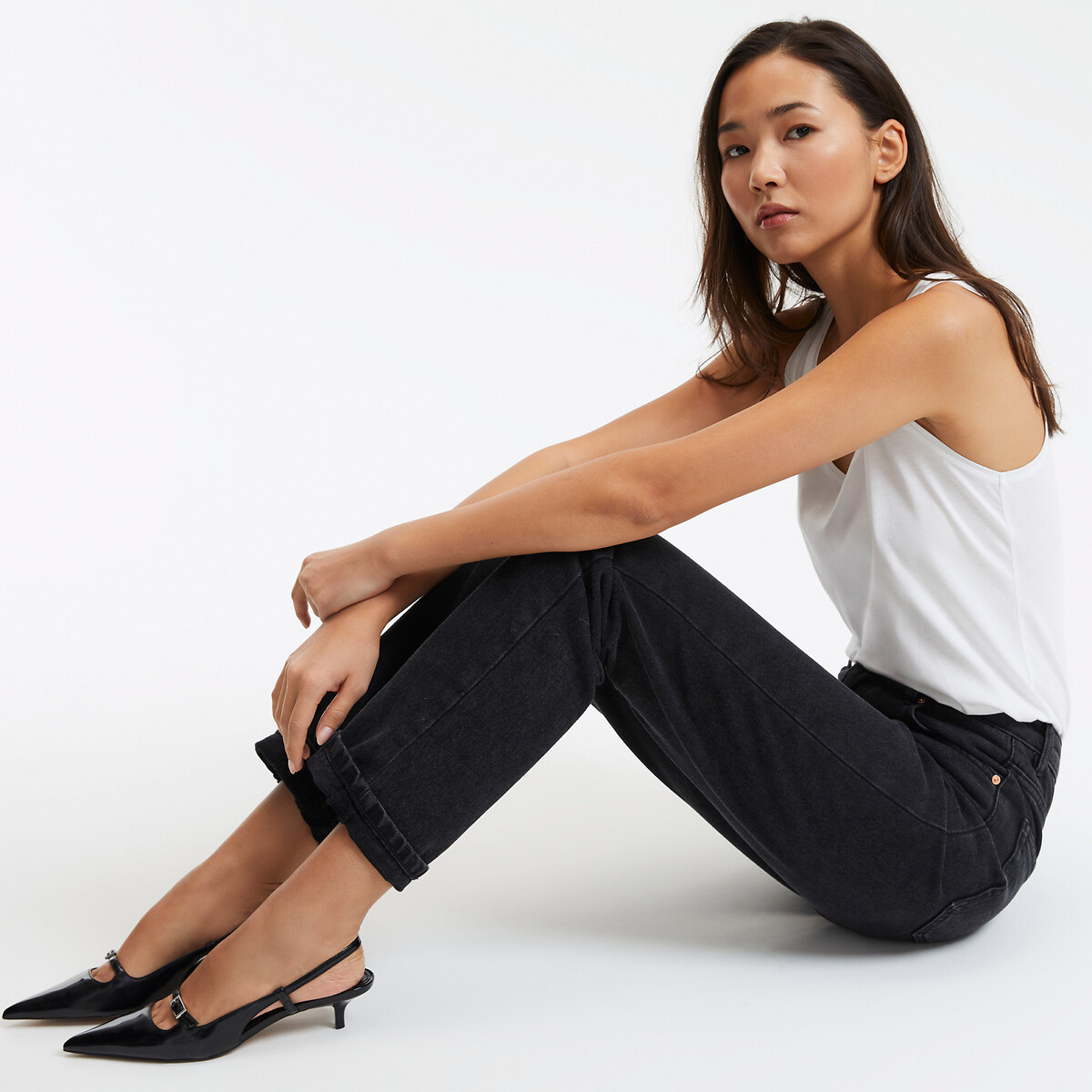 COLEÇÕES LA REDOUTE<br>Calça jeans regular, reta, cintura alta