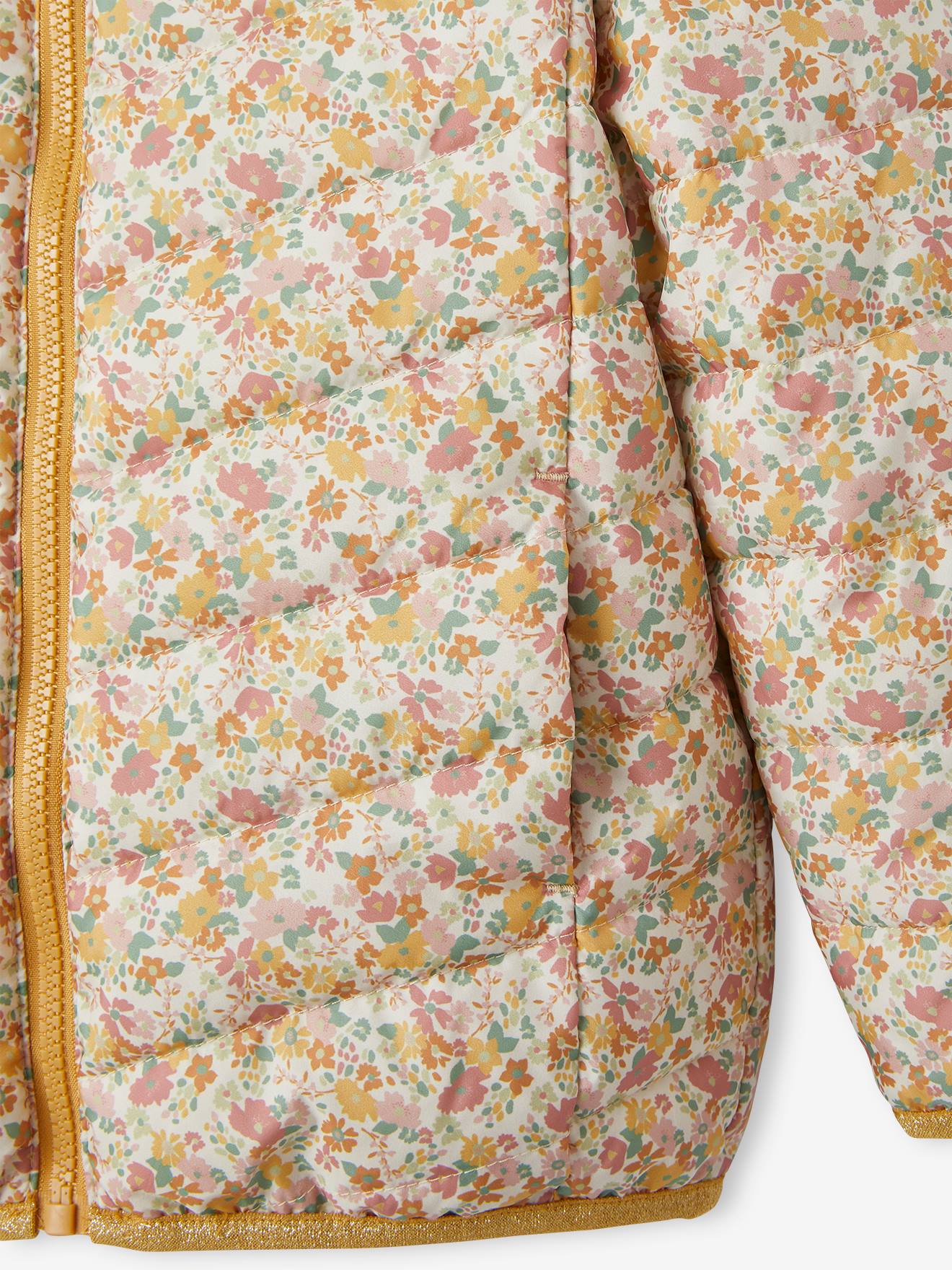 Jaqueta reversível leve com capuz para meninas, estampa rosa vibrante.