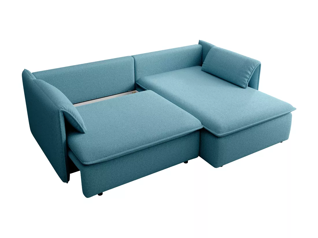 Canapé d'angle droit convertible en tissu texturé bleu TEODORA