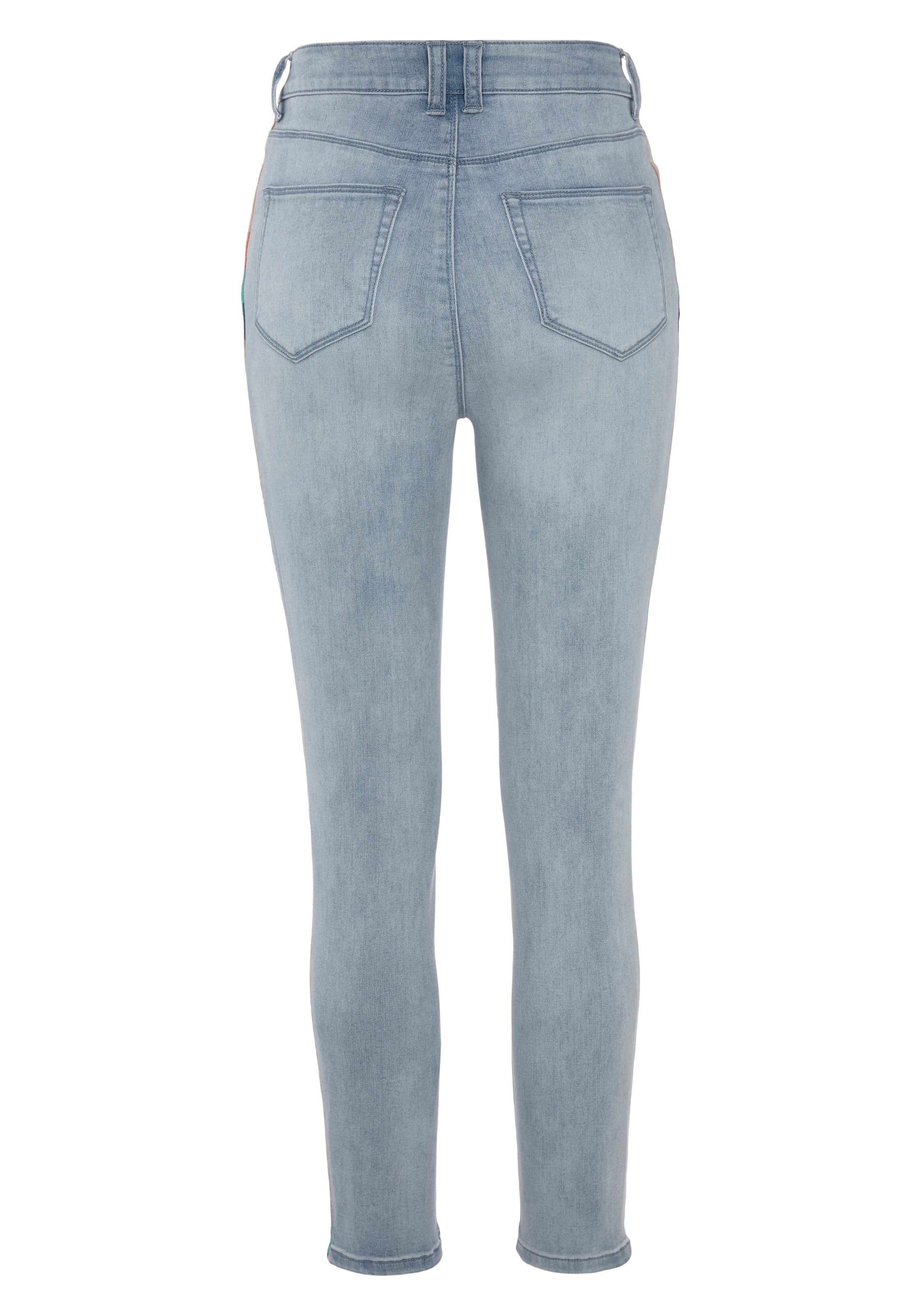LASCANA High-waist-Jeans mit seitlicher Stickerei, elastische Skinny-Jeans